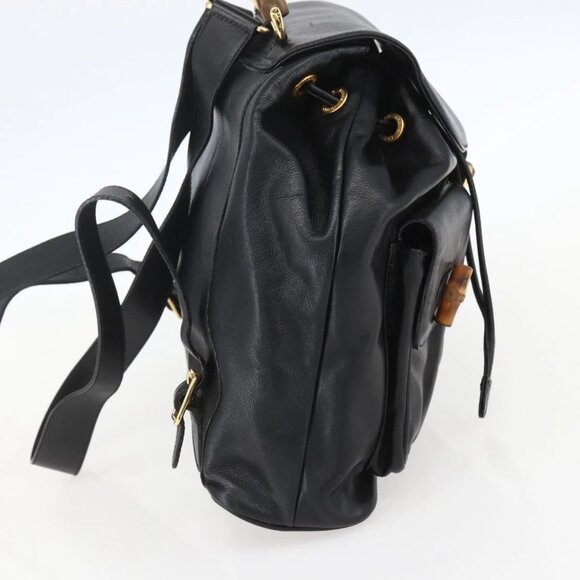 GUCCI Bamboo Backpack Leather Black Gold 003 2058 0016 Auth ka588 main image 12